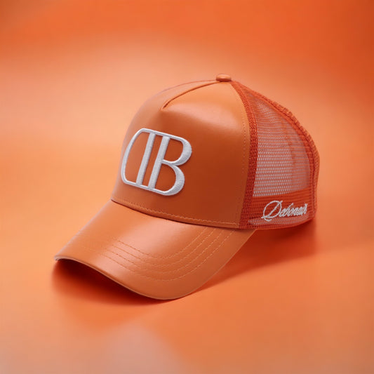 Orange Leather Trucker