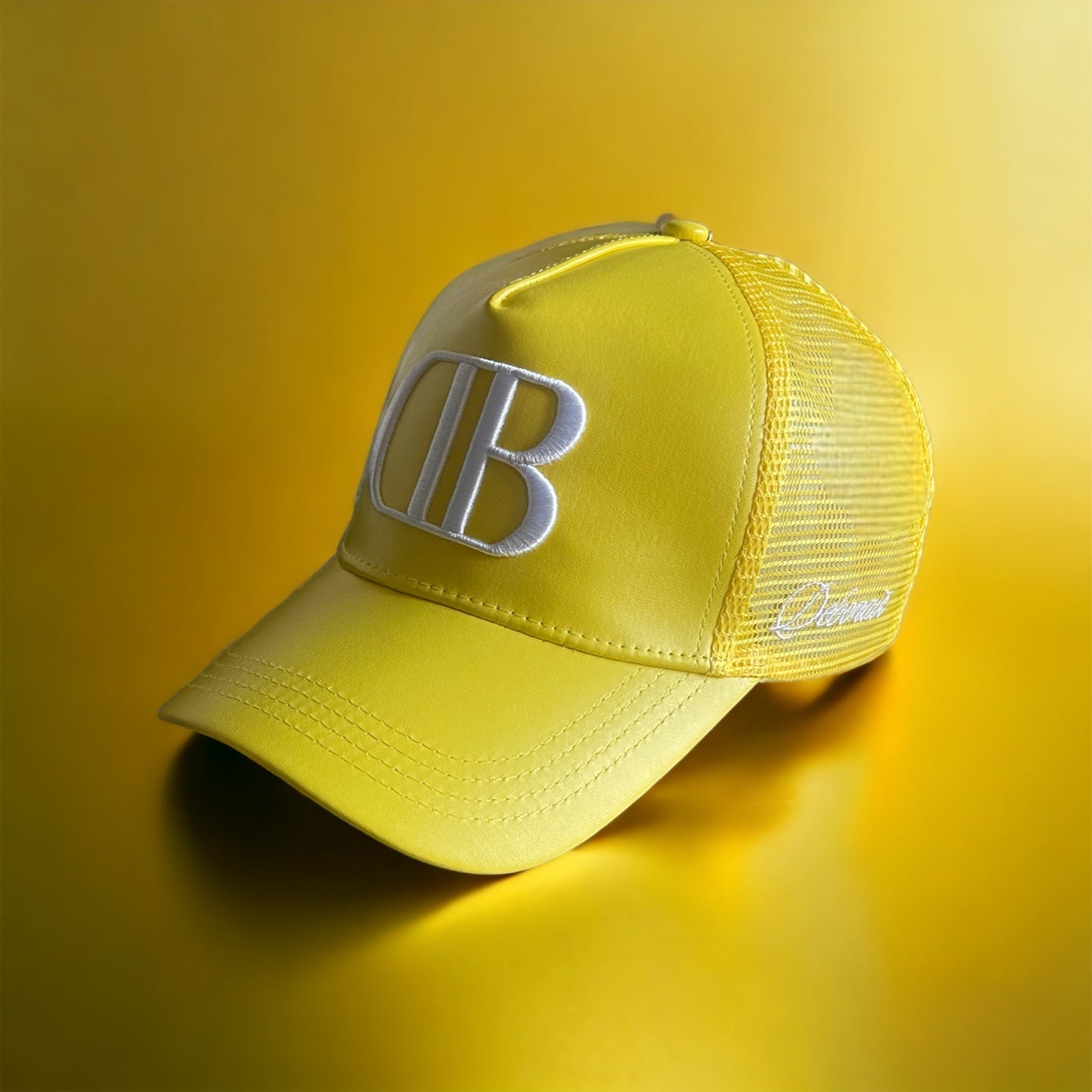 Canary Yellow and White Leather Trucker shop debonair men