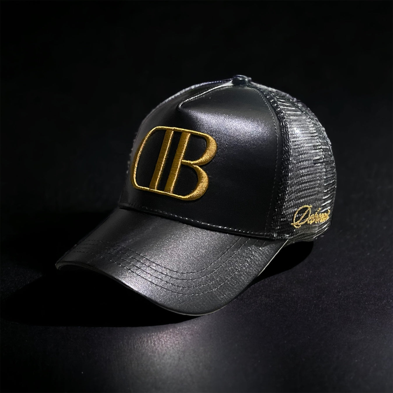 Black and Gold Leather Trucker